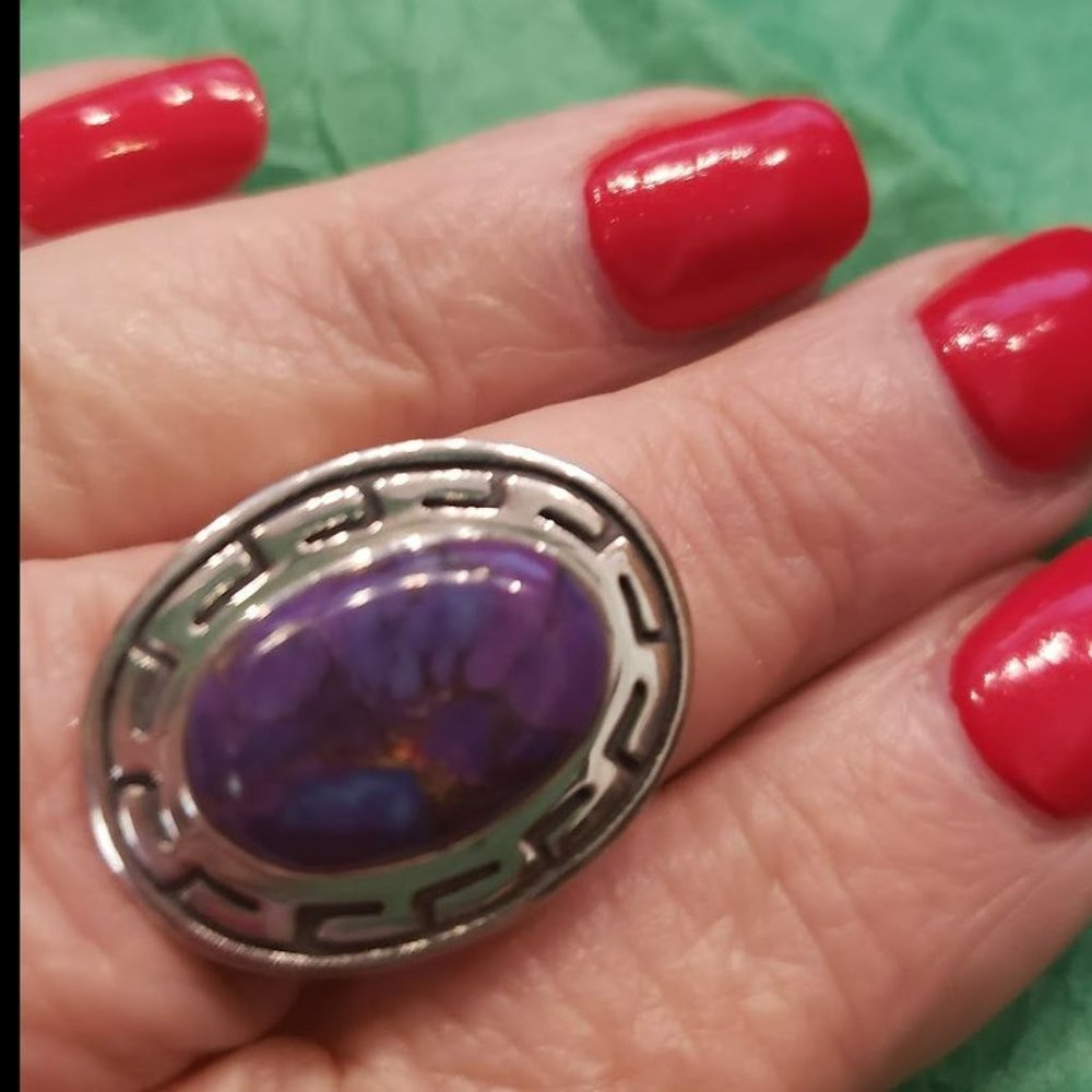 Santa Fe Style Mohave Purple Turquoise ring sz 7.5 Sterling - Picture 1 of 4